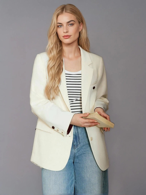 Color: Beige, Size: L - DUSHU Plus Gray Blazer Jacket For Women 2025 Spring New Design Elegant Styl F640-12000044787793351