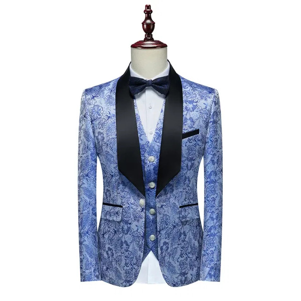 Color: Gold, Size: 5XL - Men's  Evening Dress Bridegroom Suit British Wedding Business Casual Fashi F640-12000039912552876