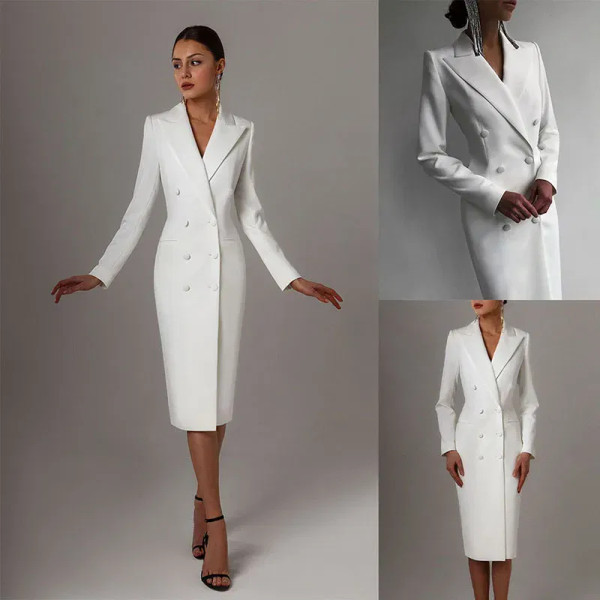 Color: green, Size: XXXL - Women's Suit Long Blazer Double Breasted Jacket White Tuxedo Party Point F640-12000028777377641