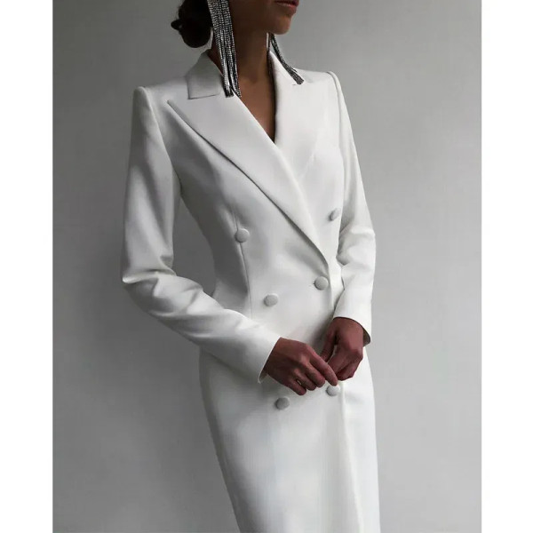 Color: green, Size: XXXL - Women's Suit Long Blazer Double Breasted Jacket White Tuxedo Party Point F640-12000028777377641