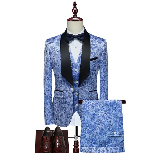 Color: SKY BLUE, Size: M - Men's  Evening Dress Bridegroom Suit British Wedding Business Casual Fas F640-12000039912552830