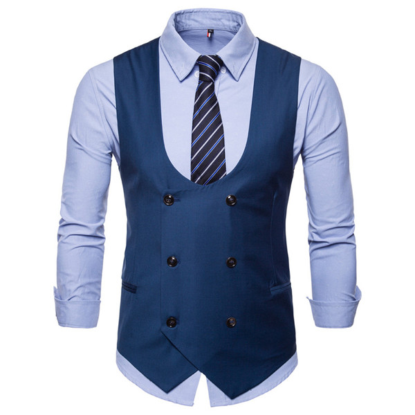 Color: Blue, Size: M - Houndstooth Men's Fashion Casual Vest Slim Suit Vest Hot Sale Q119-CJNSWTXZ02020-Blue-M