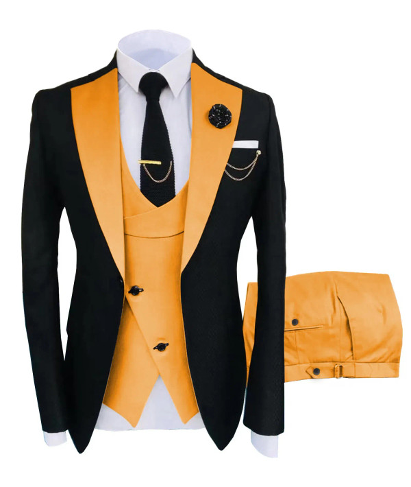 Color: Pink, Size: XXXL - Mens Suit 3 Pieces Formal Fashion Solid Flat Color Tuxedos Jacket Wedding F640-12000019731125948