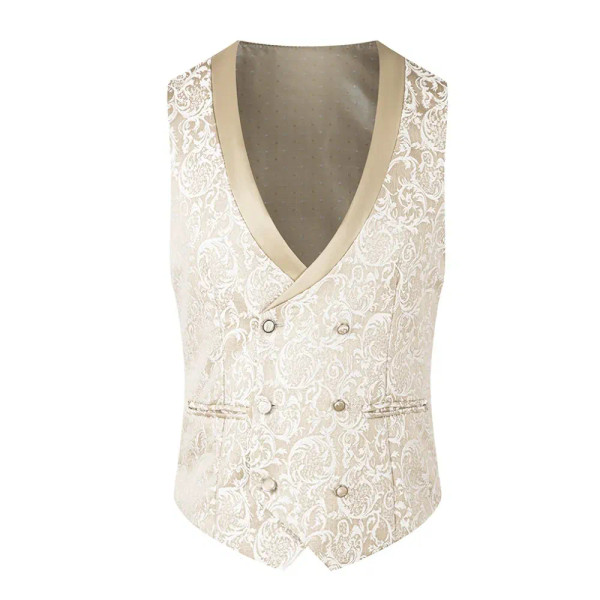 Color: Beige, Size: 5XL - New fashion jacquard beige suit slim single breasted elegant formal best  F640-12000041605017817