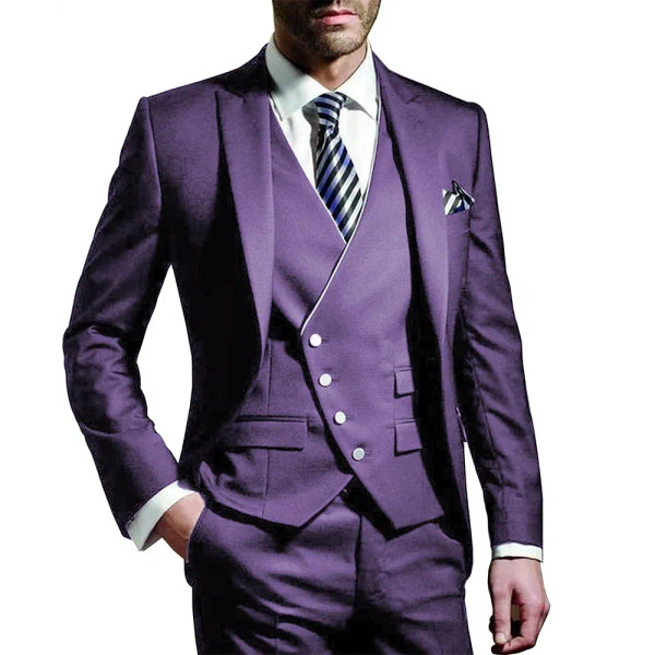 Color: PURPLE, Size: XL, Ships From: CHINA - White Men Wedding Suits Groom Wear Peak Lapel Wedding  F640-12000028725239982