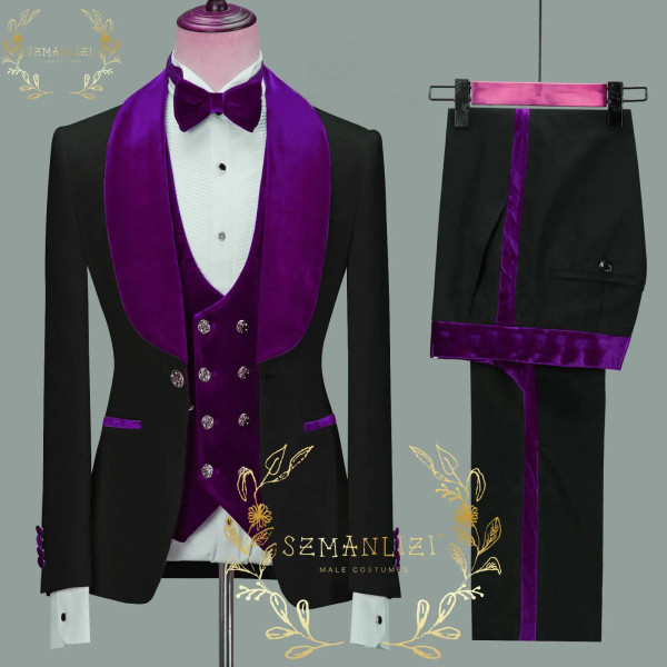 Color: Dark Grey, Size: L - SZMANLIZI 2022 Latest Designs Black Floral Party Blazer Men Suits Costu F640-12000027227851529