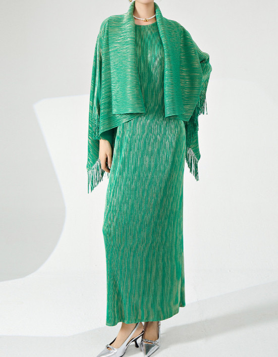 Color: Green, Style: Dress-Average Size, Size:  - Women's High-end Fashionable Fringed Shawl Dress Q119-CJLS262340509IR