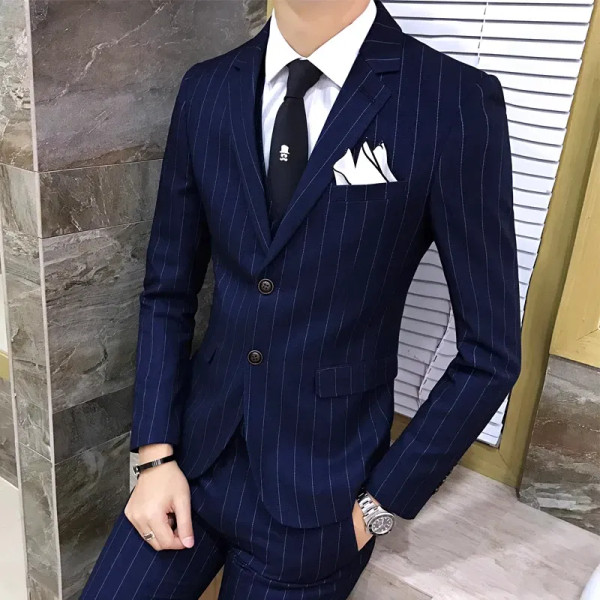 Color: Red, Size: XXXL - Gray Men Classic Striped/Checked Suits, Business Office 3 Piece, Asian Siz F640-12000042022812173