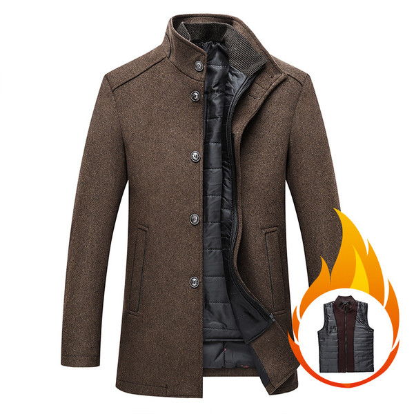 Color: Camel, Size: L - Solid Color Casual Men's Coat Woolen Overcoat Q119-CJYD262547712LO