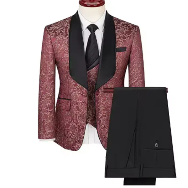 Color: Red, Size: XL - Green Men's Suit 3-Piece, Wedding Party Dress Jacket with Vest & Trousers, A F640-12000050857885227