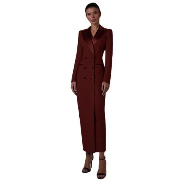 Color: Dark Grey, Size: XL - Women's Suit Long Jacket One Piece Blazer Double Breasted Formal Tuxed F640-12000030437545324