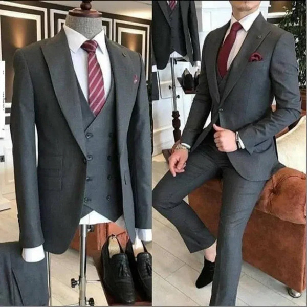 Color: army green, Size: 5XL, Ships From: CHINA - Groom Wear 3 Pieces Gray Men Suits 2021 Slim Fit  F640-12000020352854187