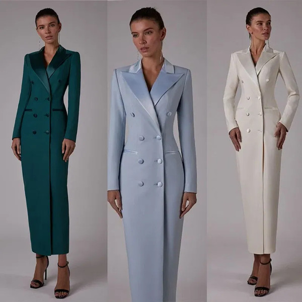 Color: Champagne, Size: XS - Women's Suit Long Jacket One Piece Blazer Double Breasted Formal Tuxed F640-12000034715518067