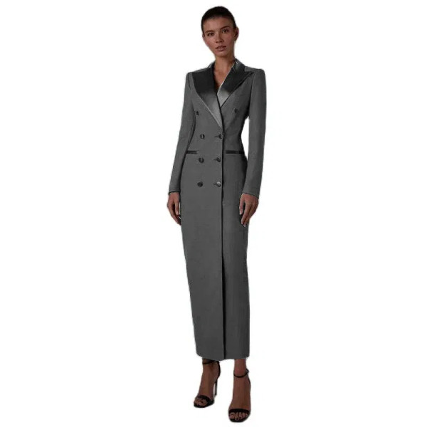 Color: Champagne, Size: XS - Women's Suit Long Jacket One Piece Blazer Double Breasted Formal Tuxed F640-12000034715518067