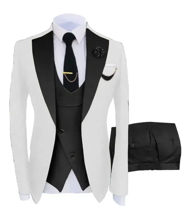 Color: GRAY, Size: S - 3pcs Men Coat Business Formal Slim Fit Suit Costumes Pour Homme Set Party Ve F640-12000041239648763