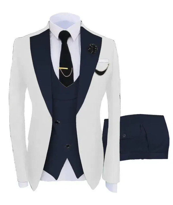 Color: GRAY, Size: S - 3pcs Men Coat Business Formal Slim Fit Suit Costumes Pour Homme Set Party Ve F640-12000041239648763