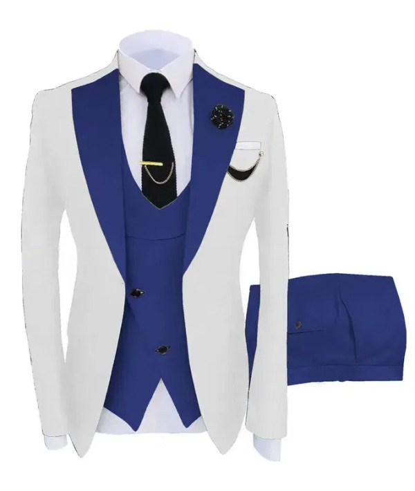 Color: GRAY, Size: S - 3pcs Men Coat Business Formal Slim Fit Suit Costumes Pour Homme Set Party Ve F640-12000041239648763