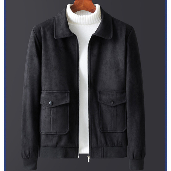 Color: Black Regular Style, Size: 2XL - Men's Autumn And Winter Fleece-lined Padded Lapel Warm Top  Q119-CJXZ218210204DW