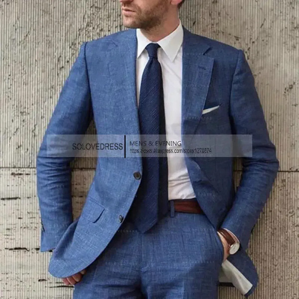 Color: Dark Grey, Size: XXXL - Men's 2-Piece Linen Suit Casual Slim Fit Vintage Suits Groomsmen Tux F640-12000030839552108