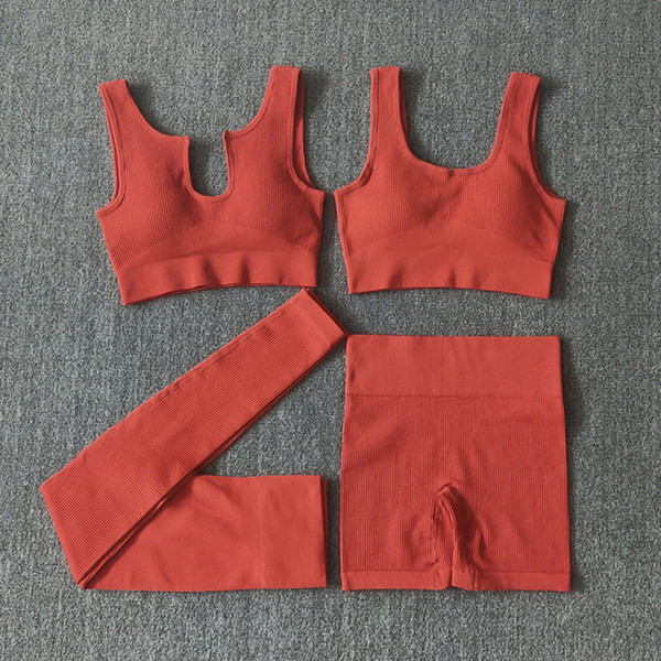 Size: L, Color: Brick Red Four Pieces - Popular Seamless Sports Shorts Workout Clothes Cross-border Q119-CJYD209834541OL