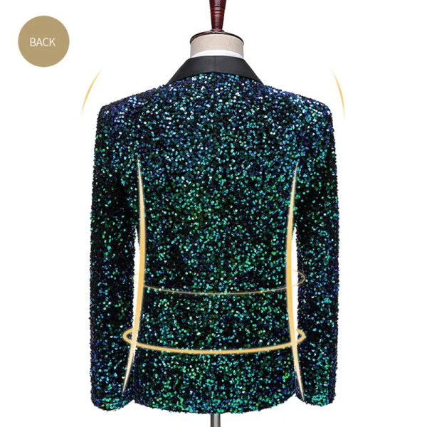 Color: Ivory, Size: M - Shiny Green Sequins Bling Glitter Blazer Men 2023 Shawl Collar One Button T F640-12000021421516665
