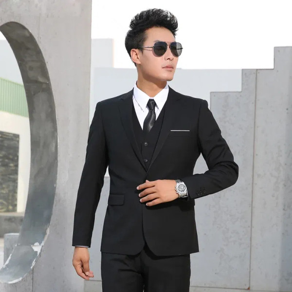 Color: Beige, Size: S - Men Suits Slim Fit Business Formal Casual Classic Suit Wedding Groom Party  F640-10000010479312746
