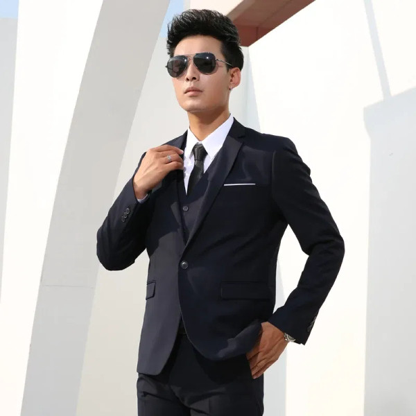Color: Beige, Size: S - Men Suits Slim Fit Business Formal Casual Classic Suit Wedding Groom Party  F640-10000010479312746
