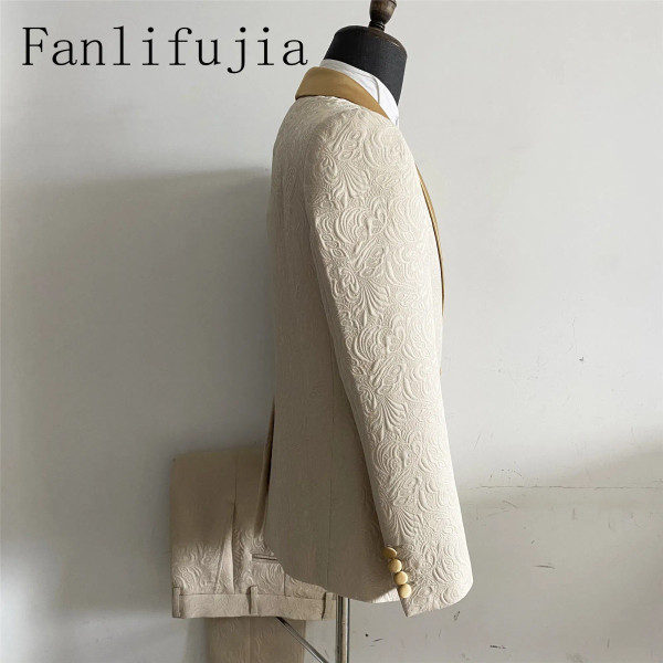 Color: Champagne, Size: M - Fanlifujia Mens Wedding Suits 2024 Italian Design Custom Made Champagne F640-12000042699810366