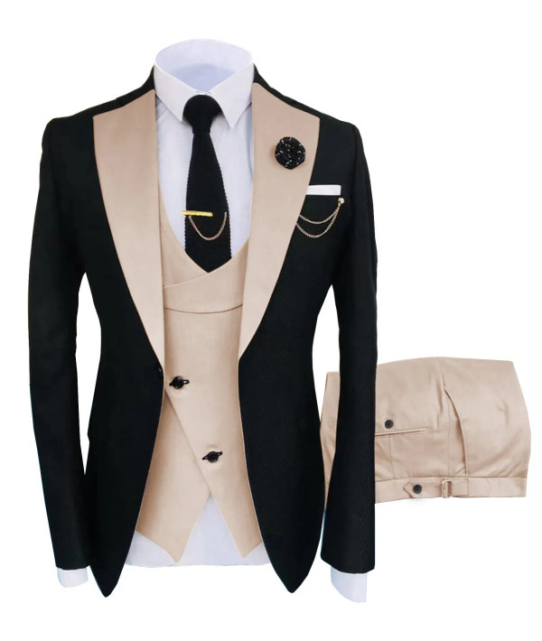 Color: Beige, Size: S - New Costume Homme Popular Clothing Luxury Party Stage Men's Suit Groomsmen  F640-12000024373351042