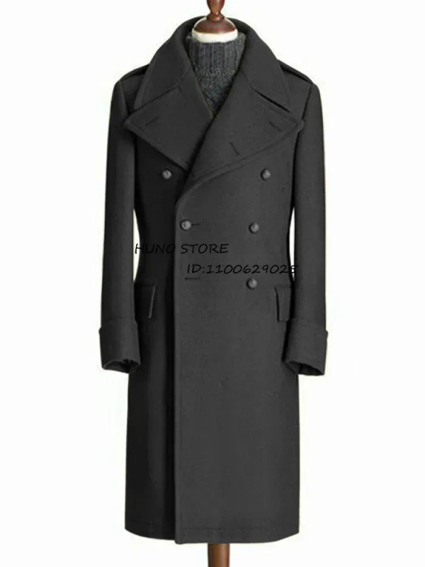 Color: green, Size: M - Windbreak Men's Jacket Wool Long Coat Lapel Double Breasted Men's Trench Co F640-12000025591468745