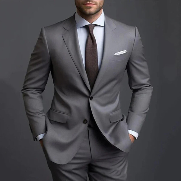 Color: Dark Gray  set, Size: XL - Business Casual Men's Fashion Suit Two-piece Suit Q119-CJXZ241568577YB