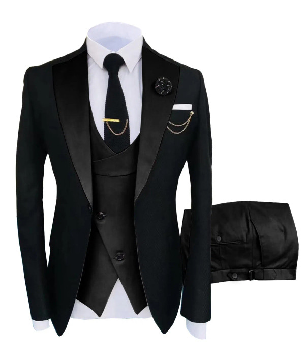 Color: Blue, Size: One Size - Mens Suit 3 Pieces Formal Fashion Solid Flat Color Tuxedos Jacket Wed F640-12000019731125841