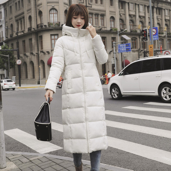 Color: White, Size: 3XL - Women's over-the-knee cotton coat Q119-CJNSWTQB00985-White-3XL