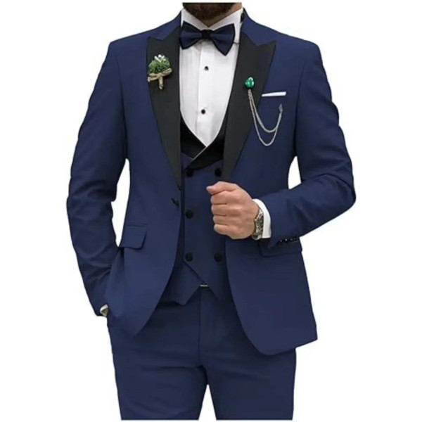 Color: Navy Blue, Size: 6XL - Men Suit Colorful Luxury Blazer Vest And Pant Sets 3 Piece Birthday D F640-12000042434130547