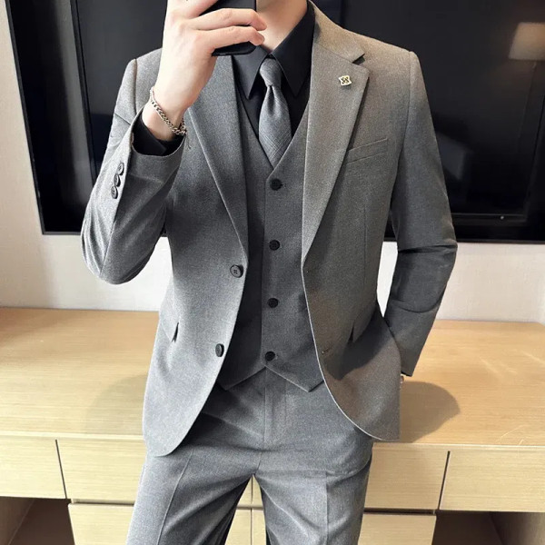 Color: Dark Grey, Size: XXXL, Ships From: CHINA - (Jacket+Vest+Pant) Plus Size 7XL-S Men Suit Forma F640-12000036906729579