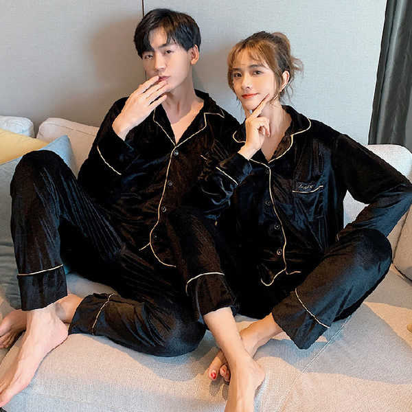 Color: Black, Style: Men-L, Size:  - Home wear couples velveteen pajamas Q119-CJNSSYTZ05050-Black-Men-L