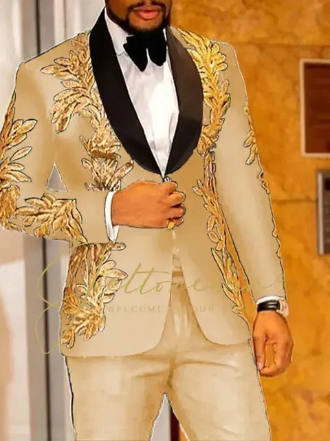 Color: MULTI, Size: 5XL - Luxury Groom Wedding Tuxedos Gold Sequins Appliques Black Men Suits Slim  F640-12000044577113929