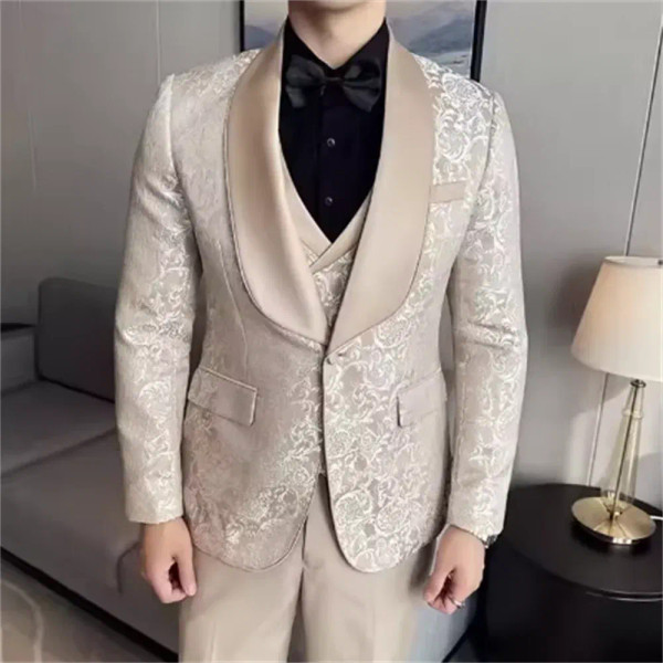 Color: army green, Size: XXXL - Green Men's Suit 3-Piece, Wedding Party Dress Jacket with Vest & Tr F640-12000050857885209