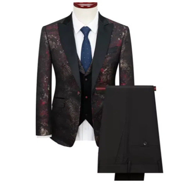 Color: army green, Size: XXXL - Green Men's Suit 3-Piece, Wedding Party Dress Jacket with Vest & Tr F640-12000050857885209
