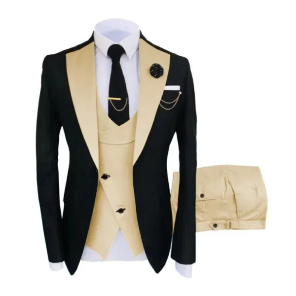 Color: Navy Blue, Size: S - Men Suits 3 Pieces Tailored Best Man Groom Wedding Tuxedo Slim Fit Jacq F640-12000031682934952