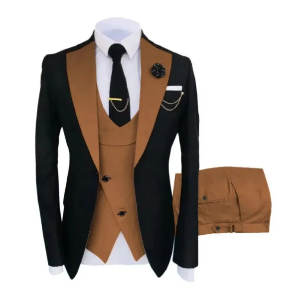 Color: Navy Blue, Size: S - Men Suits 3 Pieces Tailored Best Man Groom Wedding Tuxedo Slim Fit Jacq F640-12000031682934952