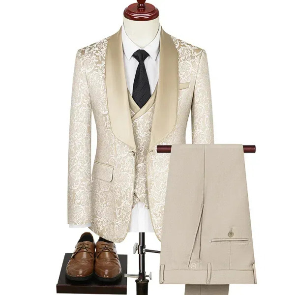 Color: Blue, Size: XXS - 2024 Plus-size Men's Jacquard Suit Wedding Dress Groom Suit Host Performan F640-12000047467283421