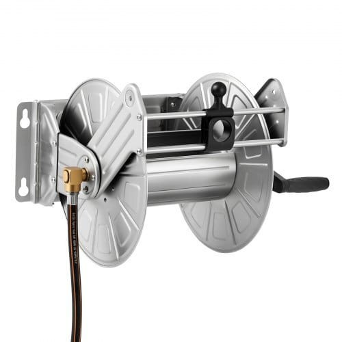 Wall Mounted Garden Hose Reel, Holds 150 ft 5/8-inch Water Hose Winder, Heavy-Duty Stainless Steel, E415-GQSSGJP150FTSWGMJ002V0