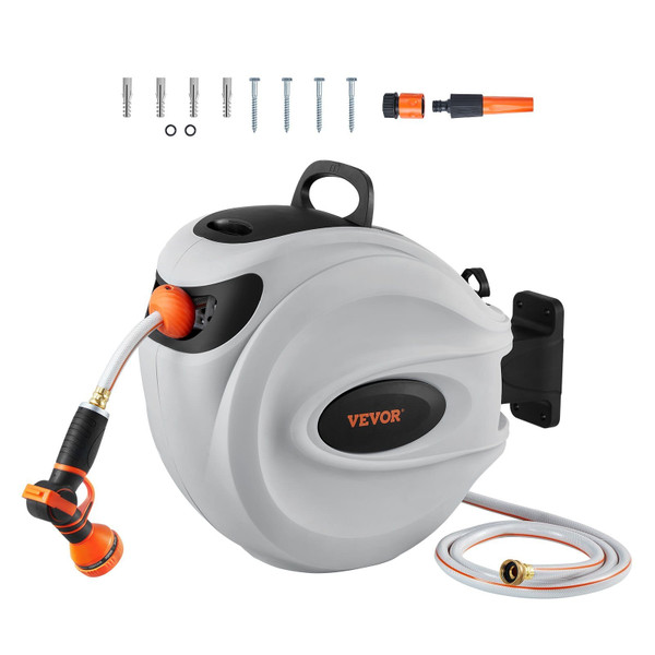 Retractable Hose Reel, 65 ft x 5/8 inch, 180?° Swivel Bracket Wall-Mounted, Garden Water Hose Reel  E415-KSSJGQHTSH65FOJU3V0