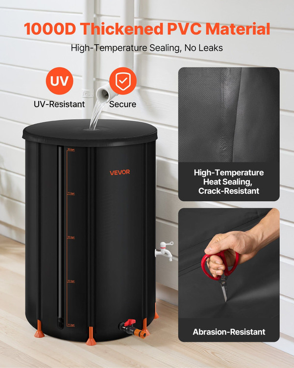 Collapsible Rain Barrel, 100 Gallon Portable Rain Water Collection Barrel, 1000D PVC Rainwater Coll E415-ZDYSTHSPVCB1R1QB7002V0