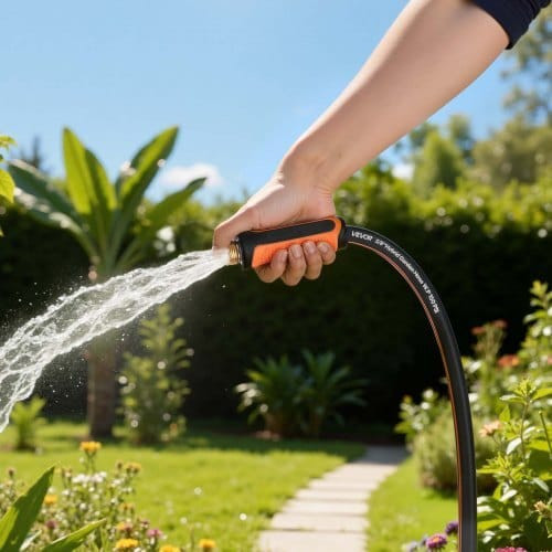Garden Hose, 50 ft 5/8" Heavy Duty 4-Layer Rubber Water Hose, 150PSI Working & 600PSI Burst, Flexib E415-HHJHWTYRG50F8WX8T001V0
