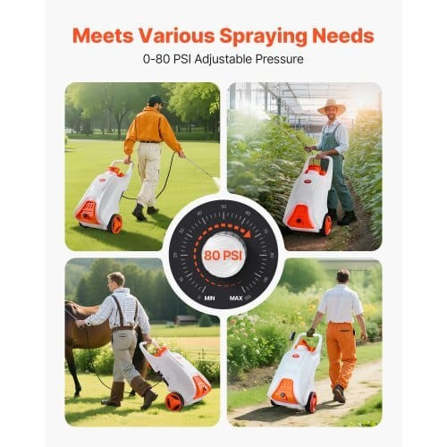 Battery-Powered Sprayer with Wheeled Cart, 13.1 Gallons Electric Weed Sprayer, Adjustable 0-80 PSI, E415-TCSPWQBCSPPP2GW0H001V1