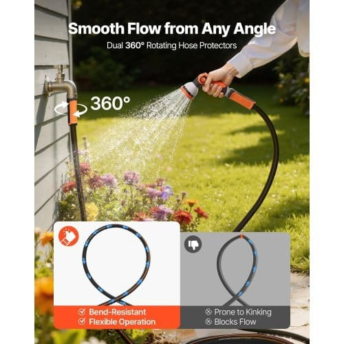 Garden Hose, 200 ft 5/8" Heavy Duty Rubber Water Hose with 10 Mode Nozzle, 150PSI Working & 600PSI  E415-HHJHWTYRG200FPWSU001V0