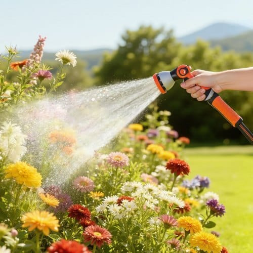 Garden Hose, 200 ft 5/8" Heavy Duty Rubber Water Hose with 10 Mode Nozzle, 150PSI Working & 600PSI  E415-HHJHWTYRG200FPWSU001V0