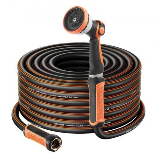 Garden Hose, 200 ft 5/8" Heavy Duty Rubber Water Hose with 10 Mode Nozzle, 150PSI Working & 600PSI  E415-HHJHWTYRG200FPWSU001V0